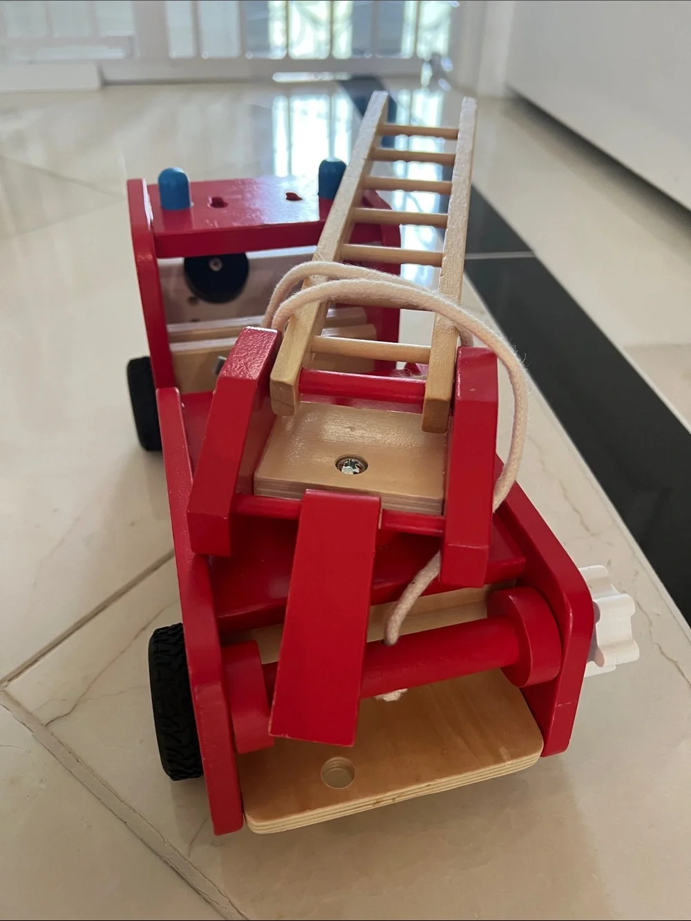 Wooden Red Fire Truck Toy with Ladder